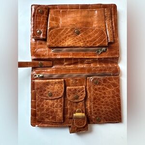 Vintage brown clutch organizer alligator or crocodile brand unknown